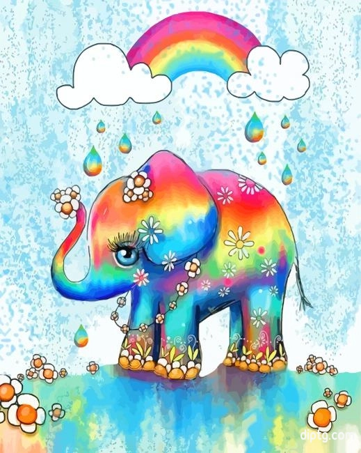 Cute Rainbow Elephant Painting By Numbers Kits.jpg