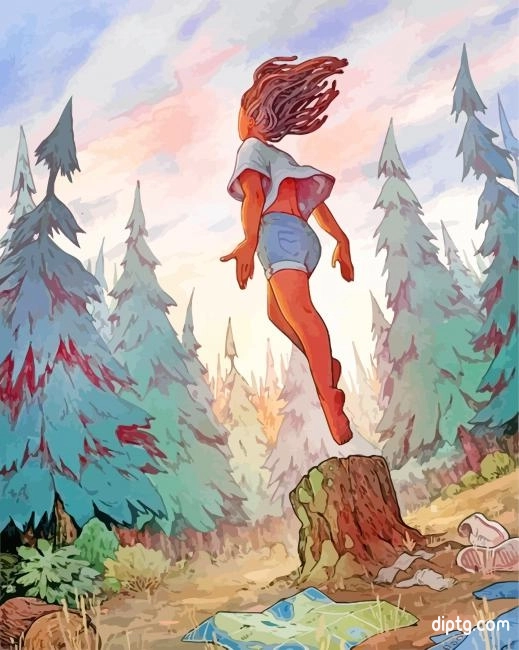 Girl Jumping In The Forest Painting By Numbers Kits.jpg