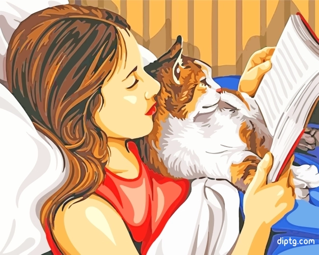 Girl Reading With Cat Painting By Numbers Kits.jpg