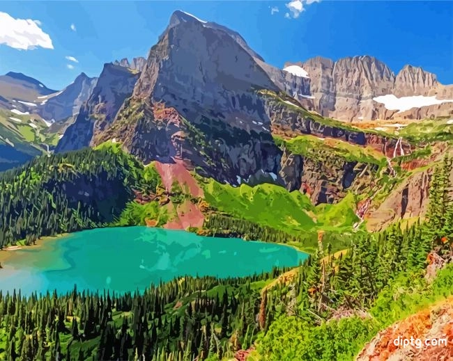 Glacier National Park Grinnell Lake And Angel Wing Painting By Numbers Kits.jpg