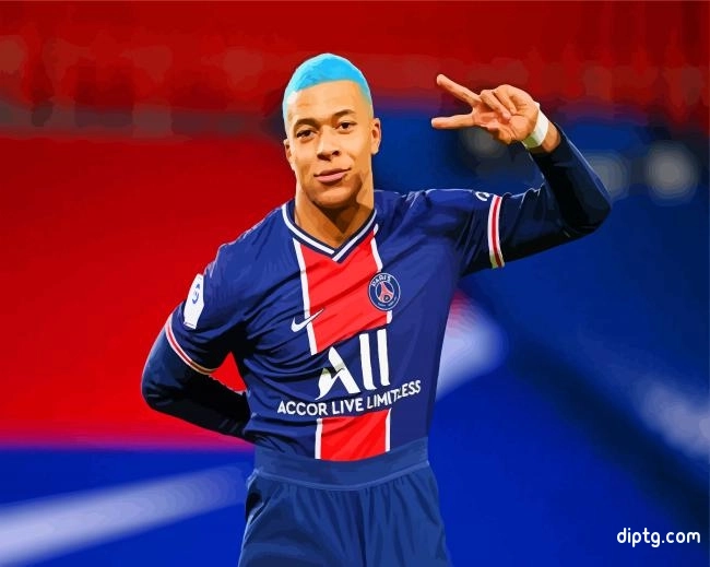 Kylian Mbappe With Blue Hair Painting By Numbers Kits.jpg