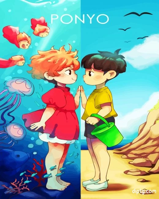 Cute Ponyo And Sosuke Anime Painting By Numbers Kits.jpg
