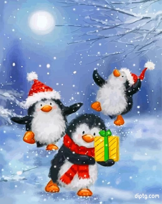 Happy Penguins Celebrating Painting By Numbers Kits.jpg