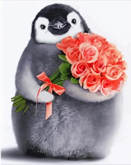 Penguin Holding Flowers Painting By Numbers Kits.jpg