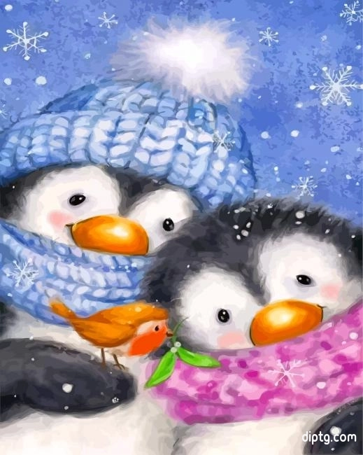 Cute Penguin Couple Painting By Numbers Kits.jpg