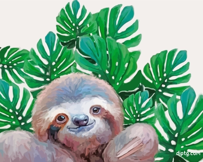 Sloth With Leaves Painting By Numbers Kits.jpg