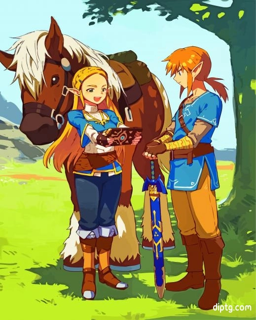 Link And Princess Zelda Painting By Numbers Kits.jpg