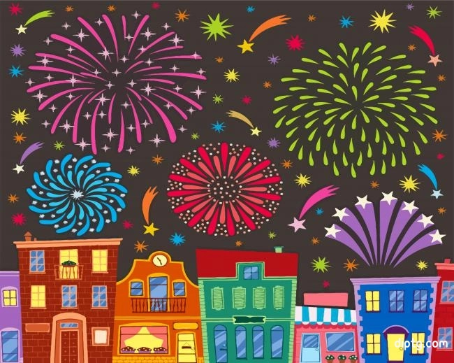 Fireworks And Buildings Illustrations Painting By Numbers Kits.jpg
