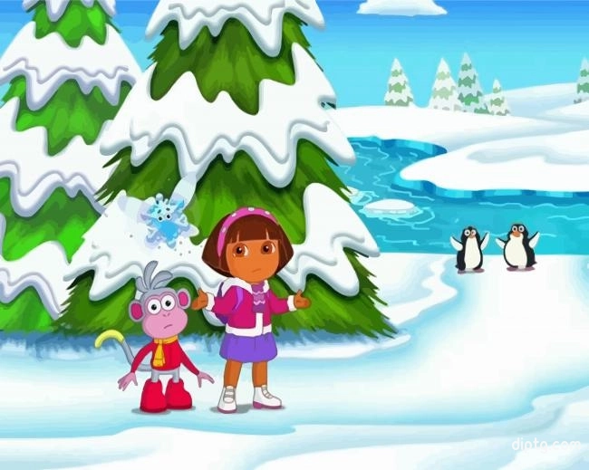 Dora And Boots In Snow Painting By Numbers Kits.jpg