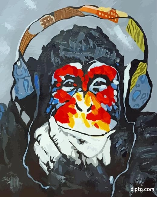 Chimp With Headphones Painting By Numbers Kits.jpg