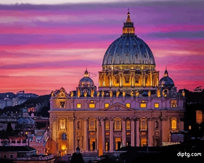 Saint Peters Basilica At Sunset Painting By Numbers Kits.jpg