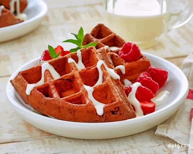 Chocolate Waffles And Berries Painting By Numbers Kits.jpg