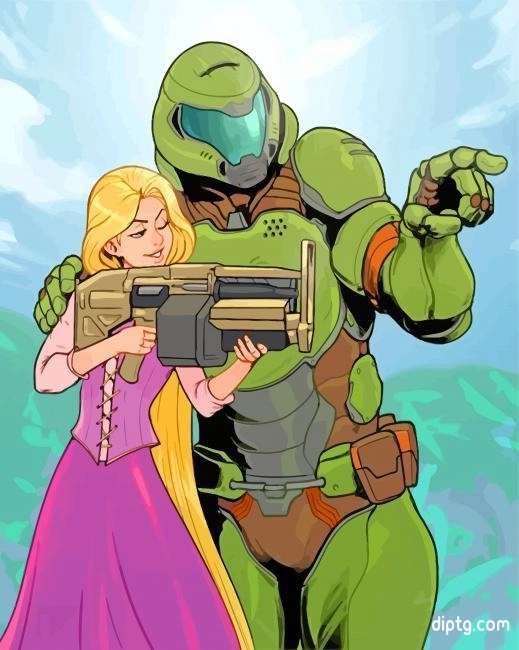 Doom Guy And Rapunzel Painting By Numbers Kits.jpg