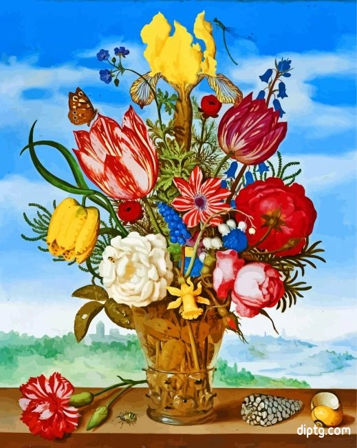 Bouquet Of Flowers On A Ledge Painting By Numbers Kits.jpg