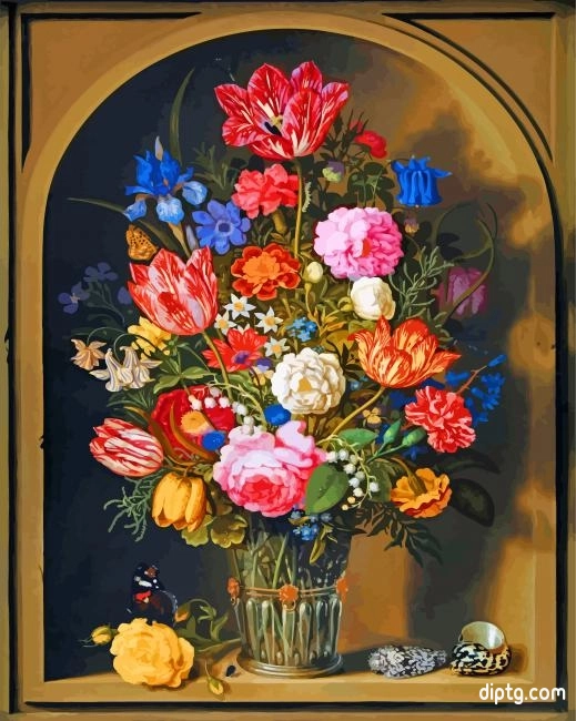 A Still Life Of Flowers In A Glass Beaker Painting By Numbers Kits.jpg