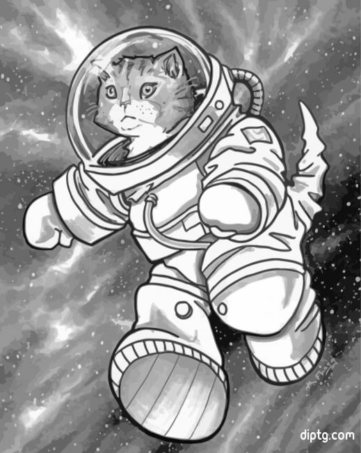 Black And White Astronaut Cat Painting By Numbers Kits.jpg