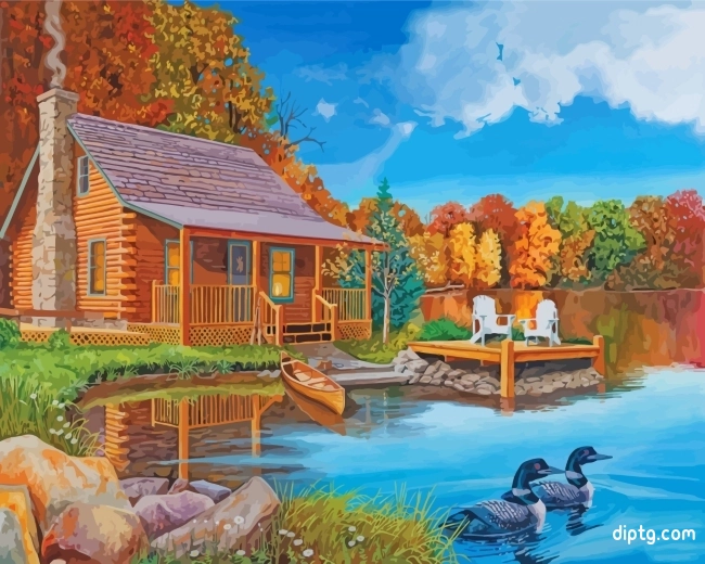 Autumn Lakeside Cottage Painting By Numbers Kits.jpg