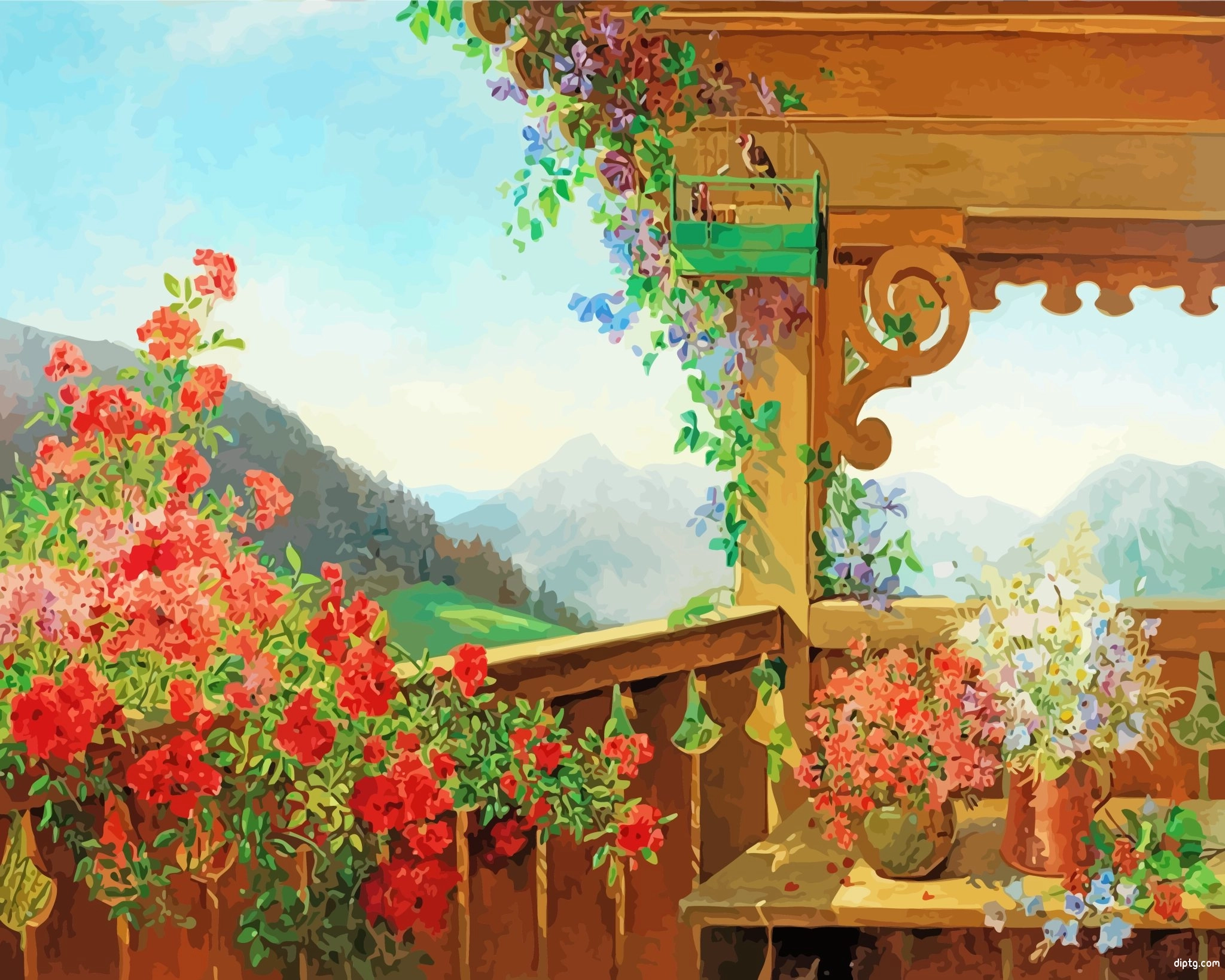 Spring Flowers Balcony Painting By Numbers Kits.jpg