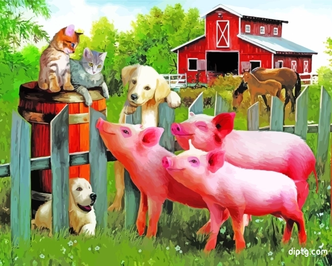 Pigs With Dogs And Cats Painting By Numbers Kits.jpg