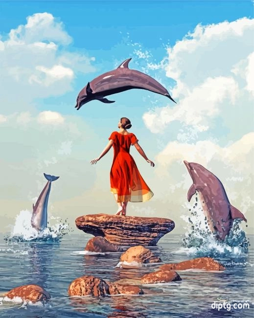 Woman And Dolphins Painting By Numbers Kits.jpg