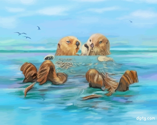 Otters Swimming Painting By Numbers Kits.jpg