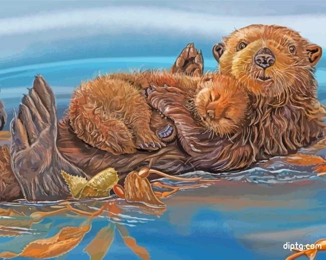 Otter Mother And Baby Painting By Numbers Kits.jpg