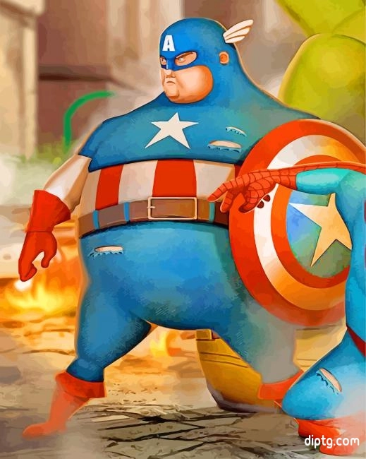 Fat Super Hero Captain America Cartoons Painting By Numbers Kits.jpg