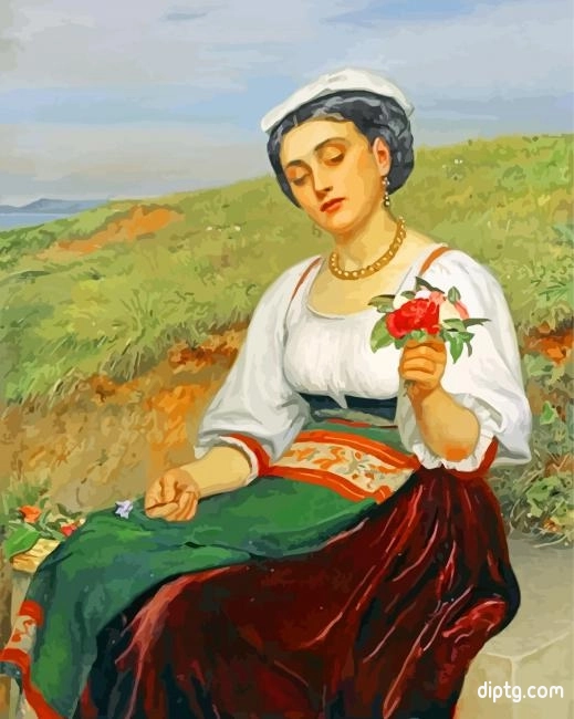 Young Woman With Flowers Painting By Numbers Kits.jpg