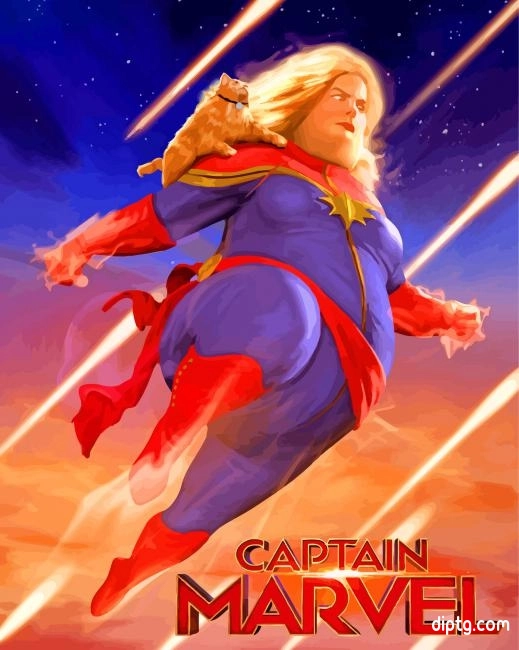 Fat Captain Marvel And Her Cat Cartoons Painting By Numbers Kits.jpg