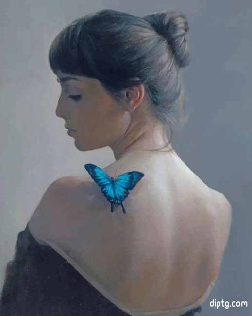 Aesthetic Woman And Blue Butterfly Painting By Numbers Kits.jpg