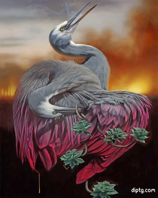 Great Blue Heron Birds And Cactus Painting By Numbers Kits.jpg