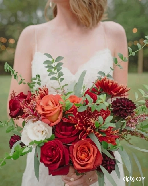 Bride Holding A Bouquet Of Flowers Painting By Numbers Kits.jpg