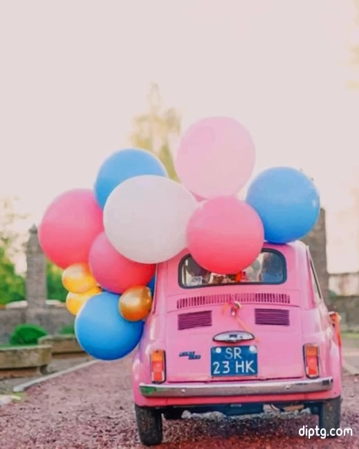 Pink Car With Colorful Balloons Painting By Numbers Kits.jpg