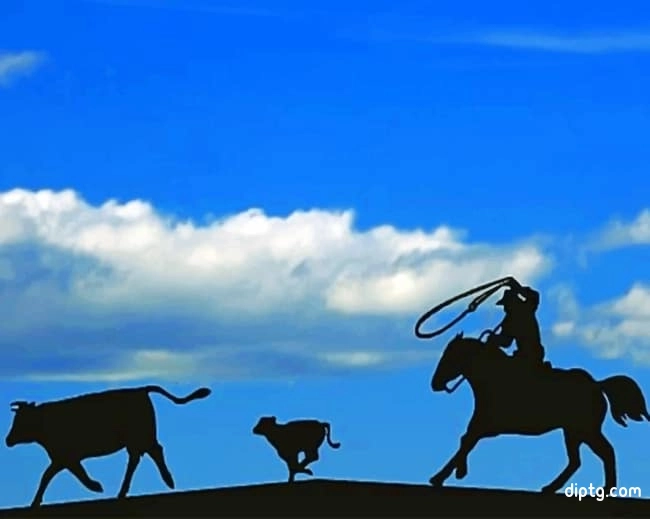 Rancher Roping Cattle Silhouette Painting By Numbers Kits.jpg
