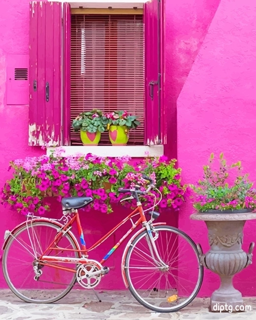 Cute Pink Wall Bike And Flowers Painting By Numbers Kits.jpg