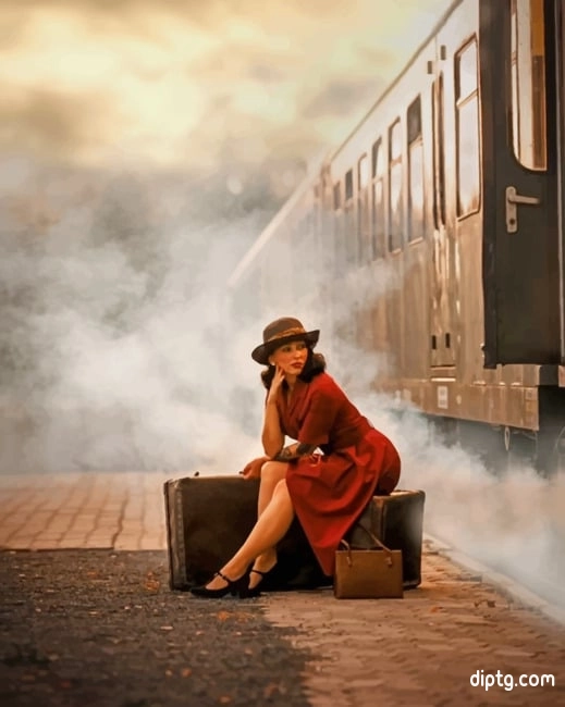 Classy Lady Waiting For Train Painting By Numbers Kits.jpg