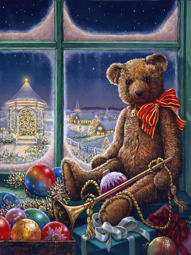 5d Diamond Painting Teddy Bear And Trumpet Christmas Window Kit